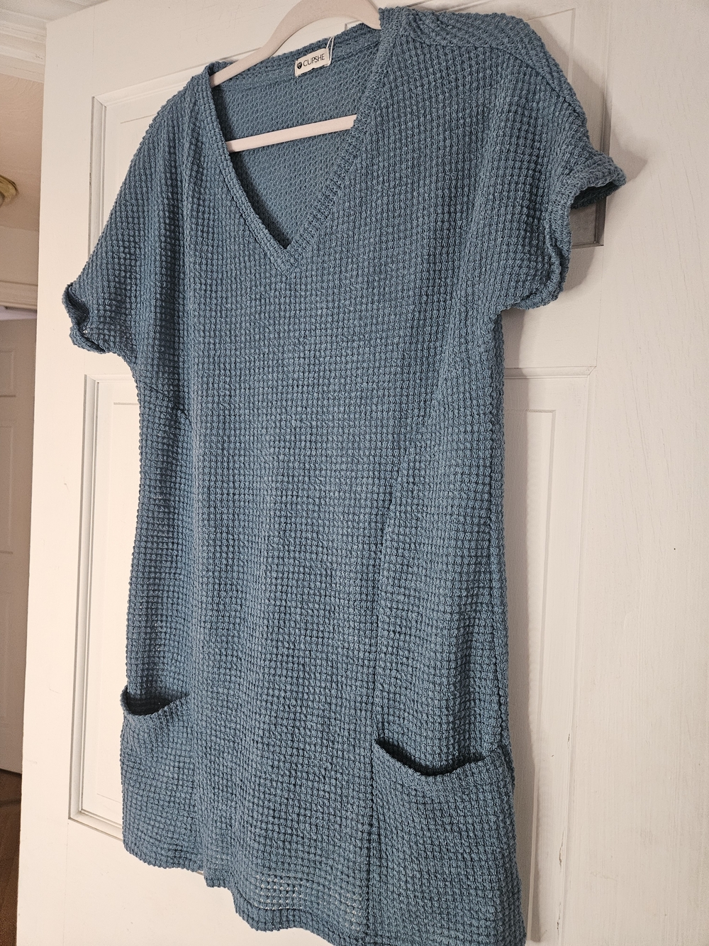 Cupshe Dusty Blue V-Neck Textured Swim Coverup P-369